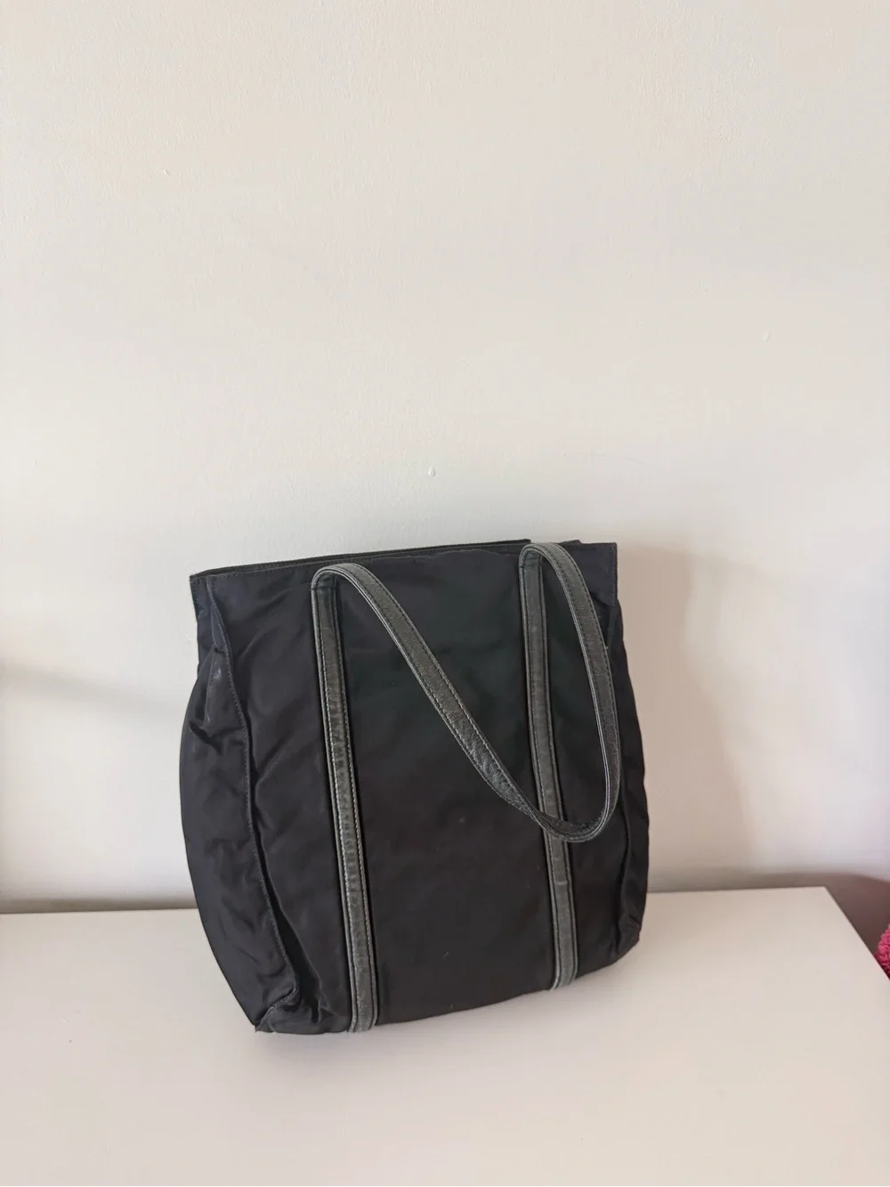 Prada Black Nylon Tote with Leather Trim